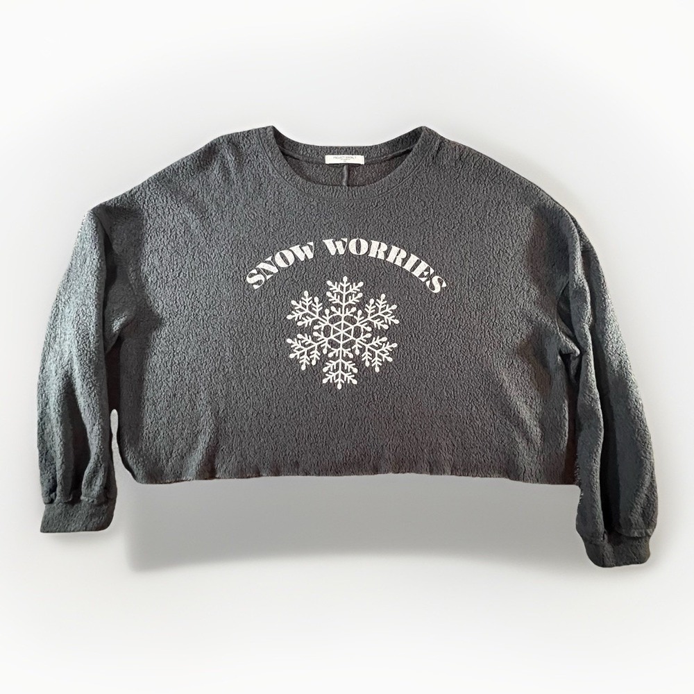 Project Social T Snow Worries Sherpa Fleece Cropped Pullover Gray Large USA